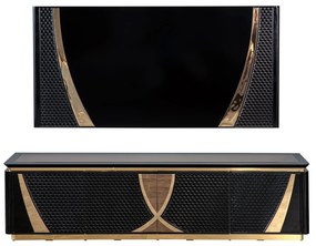 Set comoda tv si modul superior din mdf alb si auriu/negru si auriu lexus (200x51x57)
