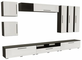Living haaus Haga V1, Alb Lucios/Negru, MDF, L 360 cm