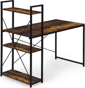 Birou de scris cu raft LOFTY 120x60 cm, negru / maro rustic