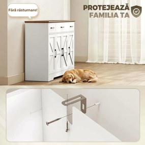 HOMCOM Bufet Bucătărie Rustic, Bufet cu Uși Soft-Close, 3 Sertare, 3 Rafturi Reglabile, Portaspecii, PAL, MDF, Alb | Aosom Romania