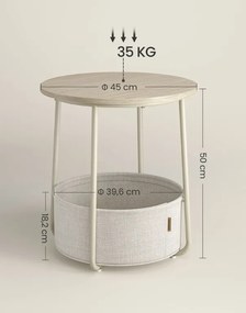 Masa de mana crem cu cos de depozitare SALMA Ø 45 cm