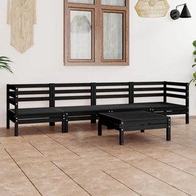 Set mobilier de gradina, 5 piese, negru, lemn masiv de pin Negru, 1