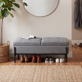 HOMCOM Ladă-bancă din ţesătură tip in, bancă de pat cu 2 compartimente, capace rabatabile şi perne extra-groase, 117 x 50 x 44 cm | Aosom Romania