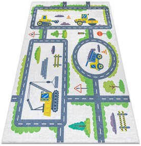 BAMBINO 2338 covor lavabil Excavator, străzi pentru copii anti-alunecare - alb / verde