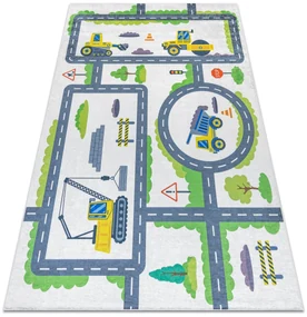 BAMBINO 2338 covor lavabil Excavator, străzi pentru copii anti-alunecare - alb / verde
