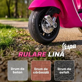 AIYAPLAY Motocicletă electrică pentru copii cu licență Vespa, roți ajutătoare, far și muzică, PP și metal, 107x47x73 cm, Roz | Aosom Romania