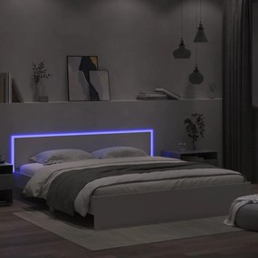 3207581 vidaXL Cadru de pat cu tăblie și LED, alb, 200x200 cm