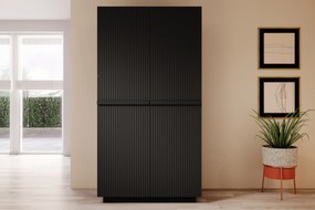 Dulap Nicole cu două uși cu sertar ascuns și mânere metalice 100 cm - negru mat / mânere negre