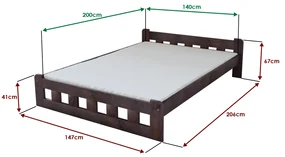 Pat inalt Naomi 140x200 cm, nuc Saltele: Fara saltea, Somiera pat: Cu lamele drepte
