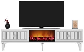 Masă TV/Dulap cu șemineu Kebive (alb + argintiu) . 1095526