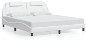 3214037 vidaXL Cadru de pat cu lumini LED, alb, 180x200 cm, piele ecologică