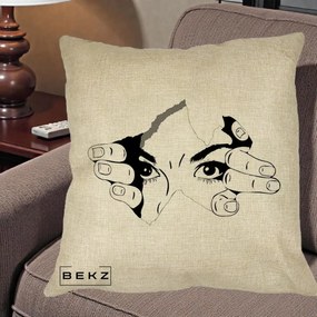 Perna Decorativa Ochi care Rup Suprafata, 40x40 cm, Crem, Husa Detasabila, Perna Inclusa, BEKZ®