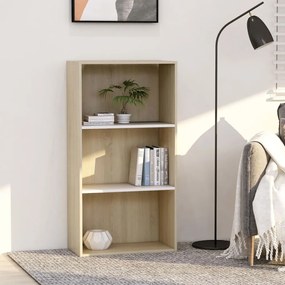 800977 vidaXL Bibliotecă cu 3 rafturi alb/sonoma 60x30x114 cm, lemn prelucrat