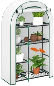 Outsunny Mini solar, solar cu patru niveluri cu acoperire din plastic, portabil, ușă rulabilă, 100 x 45 x 160 cm, alb | Aosom Romania