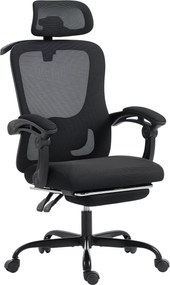 HOMCOM Scaun de birou ergonomic, fotoliu din plasă cu tetieră reglabilă, suport lombar, 64x64x124cm, negru | Aosom Romania