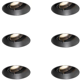 Set de 6 spoturi încastrate moderne negre GU10 rotunde fără ramă - Oneon