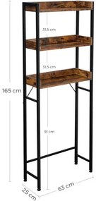 Raft De Depozitare Pentru Baie Cu 3 Niveluri, Maro Rustic Si Negru, 63 Cm