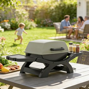 Outsunny barbecue electric 2300W, portabil de masă cu rafturi laterale, culoare negru. | Aosom Romania