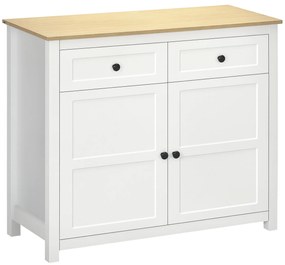HOMCOM Comodă mobilier de depozitare cu 2 uși și raft reglabil în înălțime 2 sertare 100 x 40 x 85 cm alb și aspect lemn | Aosom Romania