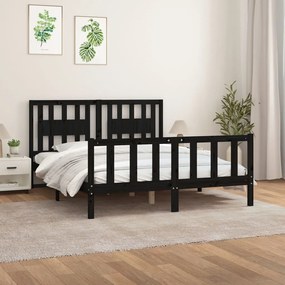 3188175 vidaXL Cadru pat tăblie King Size, negru, 150x200 cm, lemn masiv pin