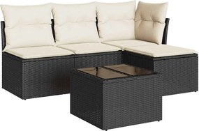 vidaXL Set mobilier de grădină cu perne, 5 piese, negru, poliratan
