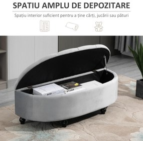 HOMCOM Bancă cu Depozitare la Piciorul Patului, Tapițată în Catifea, 120x46x42 cm, Gri | Aosom Romania