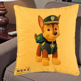 Perna Personalizata Chase PAW Patrol Albastru, 40x40 cm, Galben, Husa Detasabila, Perna Inclusa, BEKZ®