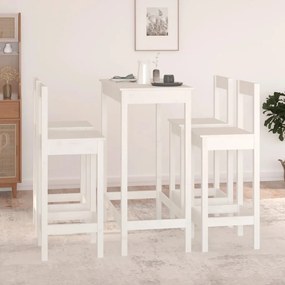 Set mobilier de bar, 5 piese, alb, lemn masiv de pin