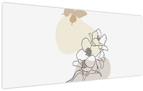 Tablou - Flori bej cu fluture N⁰3 (120x50 cm)