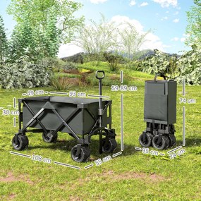 Outsunny Cărucior de Grădină cu Mâner Telescopic, Cărucior Metalic cu Spațiul de Depozitare din Material Oxford, 108x55 cm, Gri
