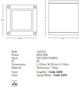 Spot aplicat, plafoniera pentru iluminat exterior, IP65 Bundes grafit 8,5x8,5cm