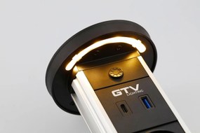 Priza incorporabila turn, 2 prize schuko, USB A+C, incarcare Wireless 10 W, lumina de veghe, cablu 1.5 m, neagra, GTV