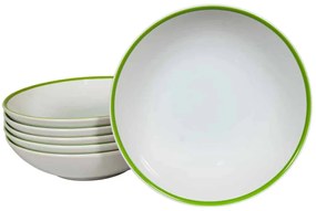 Set 6 farfurii adanci 21 cm, Alb Arctic cu linie Verde la margine