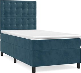 vidaXL Pat box spring cu saltea, albastru închis, 80x200 cm, catifea