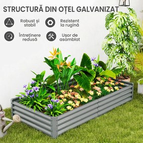 Outsunny Jardinieră de Exterior din Oțel cu Fund Deschis și Margini Întărite, 180x90x30 cm, Gri Argintiu | Aosom Romania