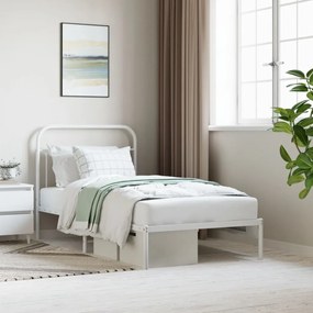 352621 vidaXL Cadru de pat metalic cu tăblie, alb, 100x190 cm