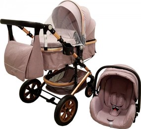 Carucior nou nascuti 3 in 1 Baby Care™ PRO 530 , Cu geanta bebe, Cadru Aluminiu Gold, Amortizoare, Roti din cauciuc plin AVE, Landou, Scoica auto,