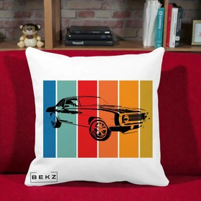 Perna Personalizata Masina Retro Muscle Car Grafic, 40x40 cm, Alba Mata, Husa Detasabila, Perna Inclusa, BEKZ®