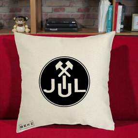 Perna Personalizata JUL Jiul Lupeni Fotbal, 40x40 cm, Ecru, Husa Detasabila, Perna Inclusa, BEKZ®