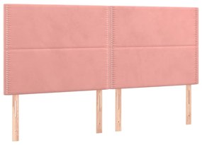 Pat box spring cu saltea, roz, 160x200 cm, catifea Roz, 160 x 200 cm, Culoare unica si cuie de tapiterie