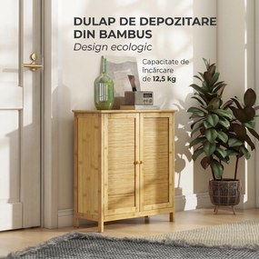 HOMCOM Comodă în Stil Boho din Rattan și Bambus, Dulap cu 2 Uși și Raft Interior, 60x27x67.5 cm, Lemn Natural | Aosom Romania