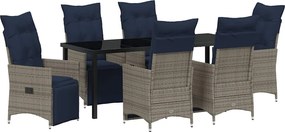 vidaXL Set de masă și scaune cu pernă 7 pcs Gri Ratan PE