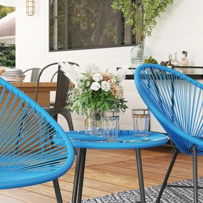 Outsunny Salon de grădină de exterior din rășină plasă pentru 2 persoane, blat de sticlă temperată, pentru balcon terasă patio, albastru | Aosom Romania