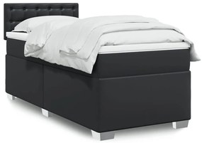 vidaXL Pat box spring cu saltea, negru, 90x190 cm, piele ecologică