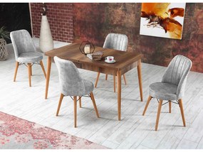 Set DREAM, masa extensibila maro Barok cu 6 scaune gri deschis Hisar 01, dreptungiulara, 6 persoane, 130 170x80x80 cm