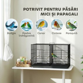 PawHut Colivie pentru Păsări cu Separator, Raft Inferior, 4 Stinghii și 4 Hrănitoare, 94x57x57 cm, Negru | Aosom Romania