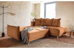 Colțar cărămiziu extensibil cu tapițerie din catifea reiată (colț dreapta) Lazy Lukka – Miuform