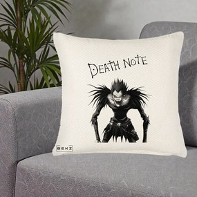 Perna Personalizata Death Note Ryuk Shinigami Alb-Negru, 40x40 cm, Crem Reliefat, Husa Detasabila, Perna Inclusa, BEKZ®