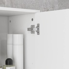 kleankin Mobilier pentru Baie cu 1 Sertar 3 Rafturi Ajustabile și 2 Dulapuri, 30x30x180 cm, Alb Lucios | Aosom Romania