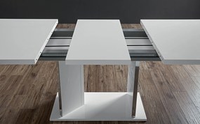 Set lemn masiv masă și scaune Lisa White - 8 scaune, 180 × 104 × 76 cm + 2 extensii